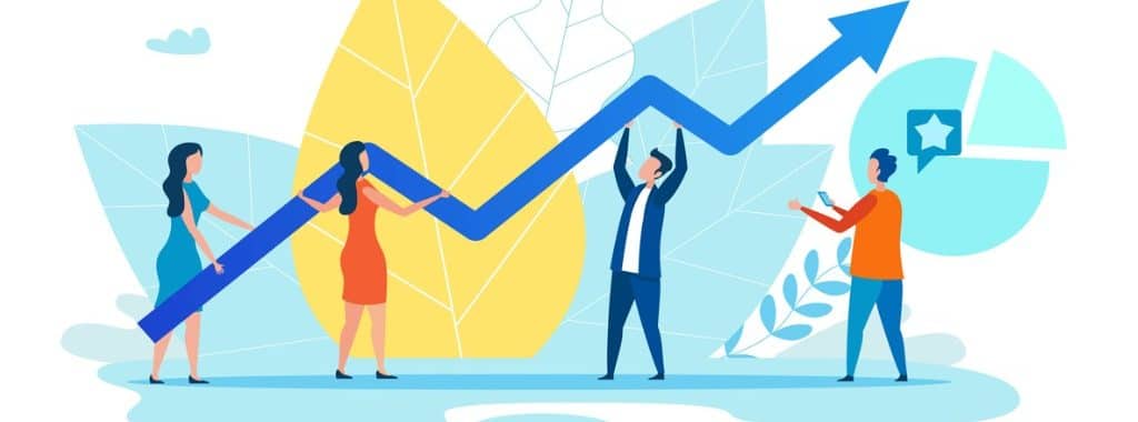 People Holding Variable Graph Arrow Over Foliage